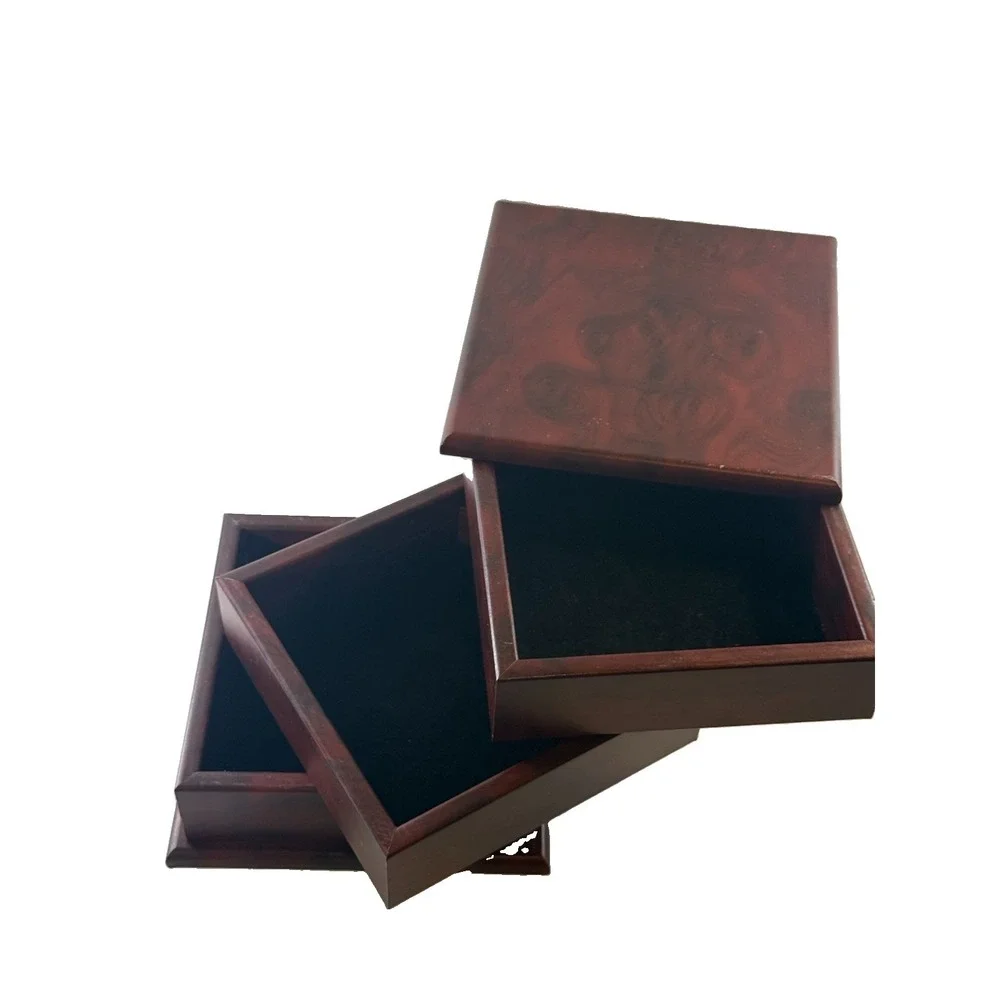 Vintage Wooden 3 Tier Swivel Jewelry Box Faux Burlwood Rotating Storage Chest